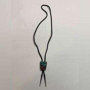 Vintage Bennett pat pend. Turquoise coral bolo tie